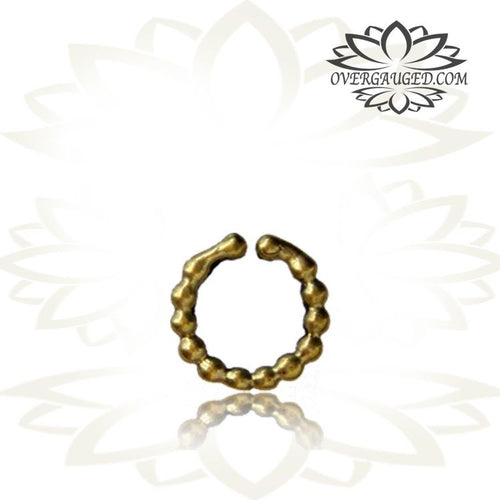 Single Ornate Fake Brass Septum Ring, Antiqued Tribal Brass Septum Ring, Non Piercing, Ex-Small Ring 8.5mm.