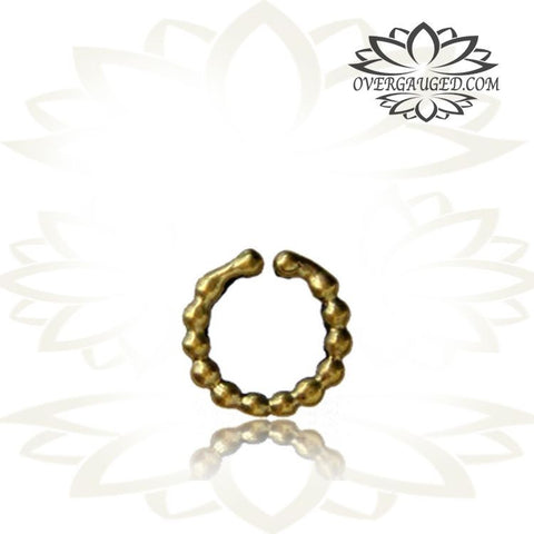 Single Brass Fake Septum Nose Ring, Antiqued Tribal With Pink Agate Stone, Non-Nose Piercing, Ring Diameter 9mm.