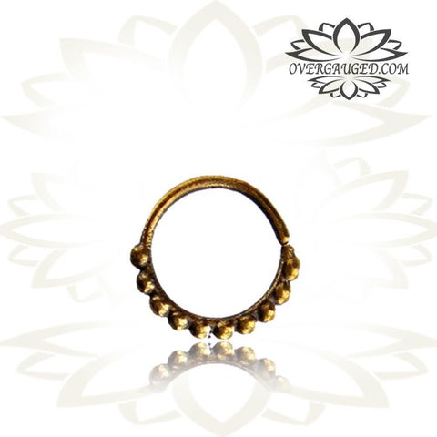 Single Ornate Brass Septum Ring, Lotus Flower inspired Septum Ring, Ring Diameter 9mm.