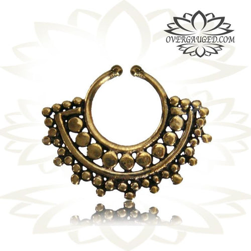 Single Tribal Brass Septum Ring, Fake Brass Septum, Faux Septum Piercing, Brass Body Jewelry.