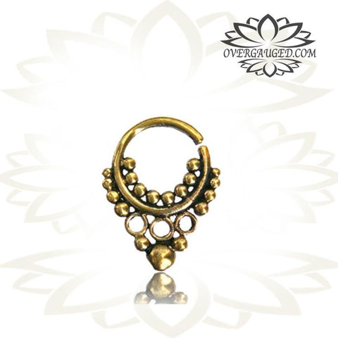 Single Ornate Brass Septum Ring in 14g (1.6mm), Afghan Style Tribal Septum, Brass Nose Piercing, Brass Septum, Ring 9mm.