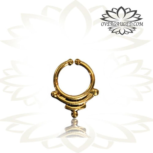 Single Ornate Brass Septum Ring, Fake Non-Piercing Style, Ex-Small Septum Ring, Fake Tribal Septum Ring, 8mm ring diameter, Brass Body Jewelry.