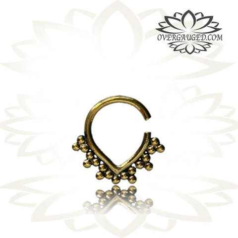 Single Ornate Brass Septum Ring, Lotus Flower inspired Septum Ring, Ring Diameter 9mm.