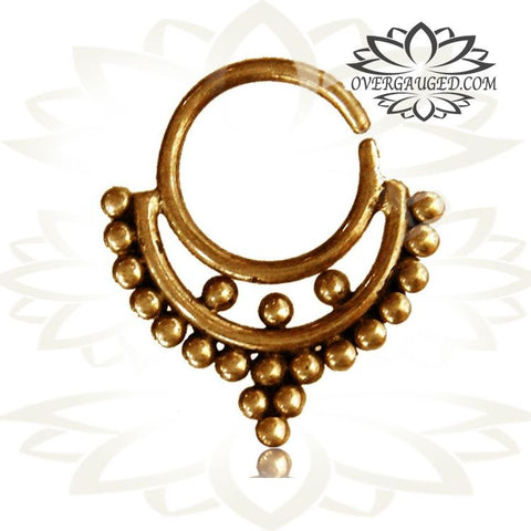 Single Ornate Five Rose Brass Septum Ring, Brass Nose Septum, Tribal Brass Septum Ring, Tribal Body Jewelry, Ring Diameter 9mm.