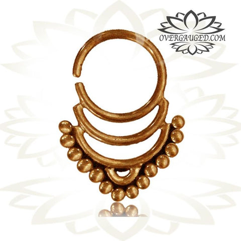 Single Tribal Brass Septum Ring in 14g (1.6mm), Antiqued Rose Brass Septum, Brass Nose Piercing, Ring Diameter 9mm.