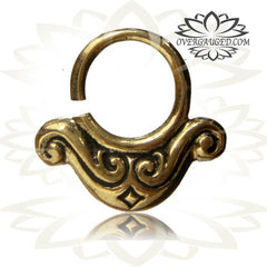 Single 14g (1.6mm) Tribal Brass Septum, Brass Septum Ring, Brass Nose Piercing Jewelry, Tribal Brass Jewelry, Brass Body Jewelry, Ring Diameter 9mm.