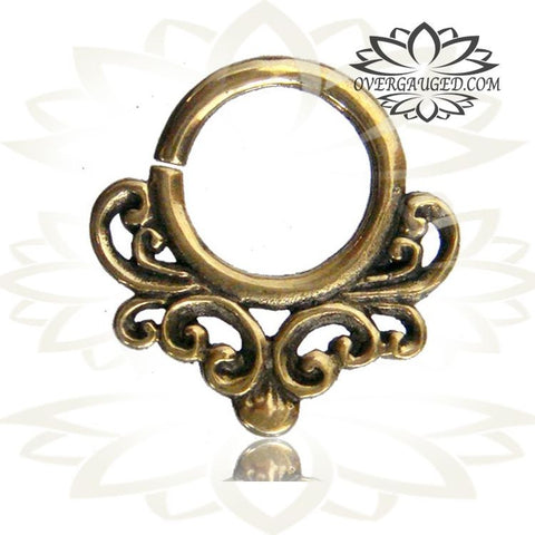 Ornate Indian Tribal Brass Septum Ring, Septum Ring, Brass Nose Piercing, Ring Diameter 9mm.