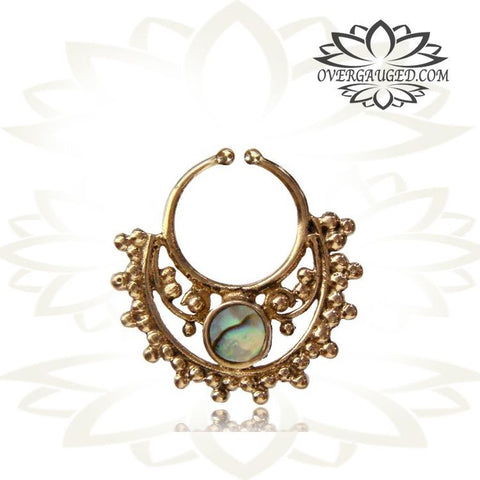 Single Brass Fake Septum Ring, Antiqued Tribal Non Piercing Septum Ring.