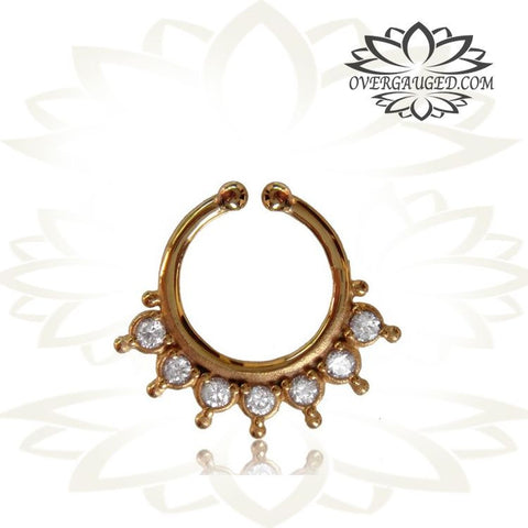 Single Brass Fake Septum Ring, Antiqued Tribal Non Piercing Septum Ring.