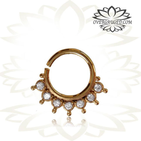 Single Ornate Brass Septum Ring, Lotus Flower inspired Septum Ring, Ring Diameter 9mm.