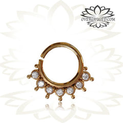 Single Ornate Brass Septum Ring in 14g (1.6mm), Afghan Style Tribal Septum, Brass Nose Piercing, Brass Septum, Ring 9mm.