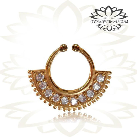 Single Brass Fake Septum Ring, Antiqued Tribal Non Piercing Septum Ring.