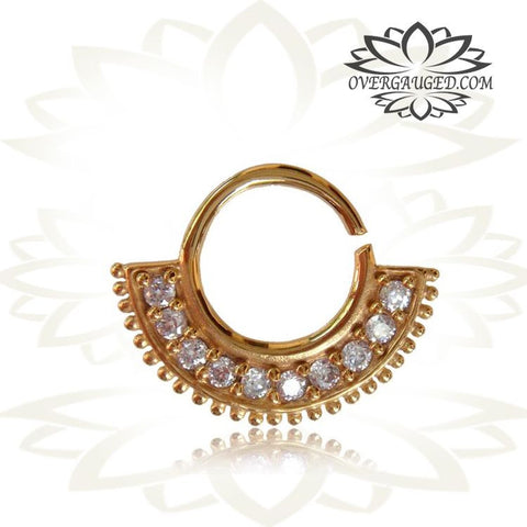 Single Ornate Brass Septum Ring in 14g (1.6mm), Afghan Style Tribal Septum, Brass Nose Piercing, Brass Septum, Ring 9mm.