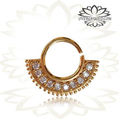 Single Ornate Brass Septum in 14g, Brass Septum Ring, Tribal Brass Jewelry, Antiqued Tribal Nose Piercing, Ring Diameter 9mm.