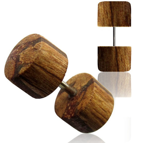 Pair Fake Gauge Earrings, Zebra Wood Faux Plugs, 18g Fake Plugs, Fake Ear Piercing Jewelry, Cheater Wood Plugs.