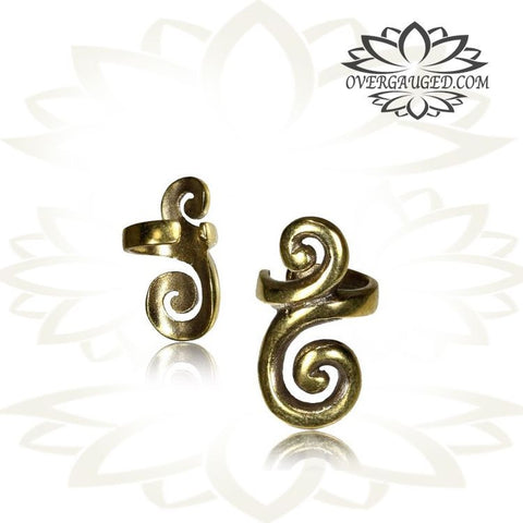 Single Ornate Om Symbol in Lotus Bloom Brass Ear Cuff / Dread Bead Tribal Brass Jewelry Ear Cuffs.