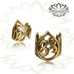 Single Ornate Om Symbol in Lotus Bloom Brass Ear Cuff / Dread Bead Tribal Brass Jewelry Ear Cuffs.