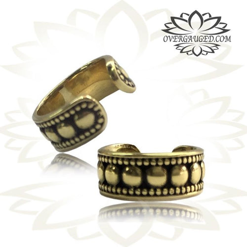 Single Ornate Brass Ear Cuff, Tribal Ear Cuff or Dread Bead Brass Jewelry, Dreadlocks Bead.