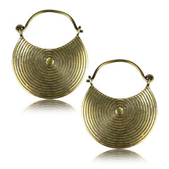 Pair of Round Brass Earrings, Antiqued Thai Hill Tribe Designed Tribal Hoops, Brass Body Piercing.