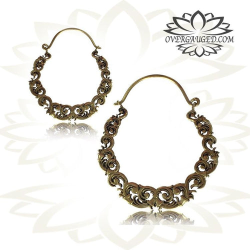 Pair of Brass Earrings, Antiqued Tribal Brass Hoop Earrings Double Sided Brass Jewelry.
