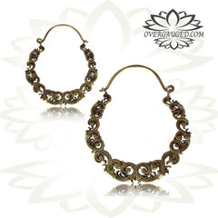 Pair of Brass Earrings, Antiqued Tribal Brass Hoop Earrings Double Sided Brass Jewelry.