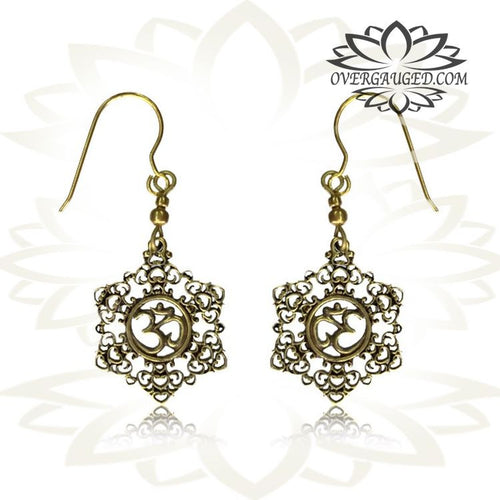Pair of Brass Om Symbol Fishhook Earrings, Body Piercing Dangling Girly Brass Earrings.