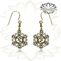 Pair of Brass Om Symbol Fishhook Earrings, Body Piercing Dangling Girly Brass Earrings.