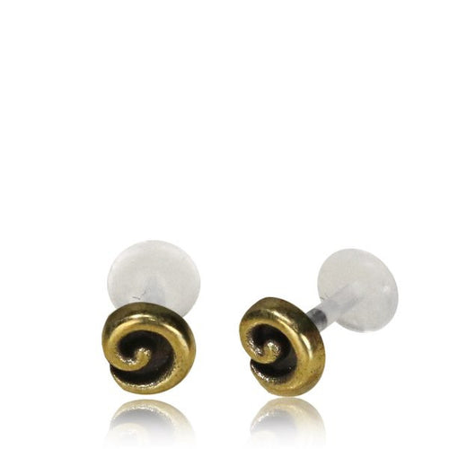 Single 16g Brass Labret, Tragus Earring, Brass Labret Swirl Spiral Design, Tribal Brass Jewelry, Brass Nose Stud, Brass Earrings, Madonna Lip Piercing.