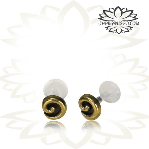 Single 16g (1.2mm) Brass Labret, Kitty Cat Gothic Ear Stud Earring, Madonna Piercing, Tribal Brass Labret, Tribal Tragus Earring, Tribal Brass Jewelry.