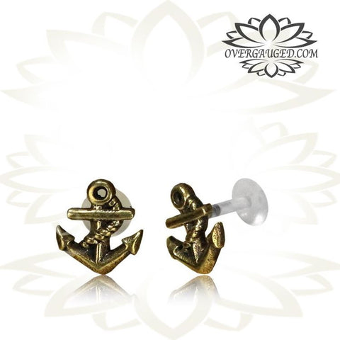 Single 16g (1.2mm) Brass Labret, Kitty Cat Gothic Ear Stud Earring, Madonna Piercing, Tribal Brass Labret, Tribal Tragus Earring, Tribal Brass Jewelry.