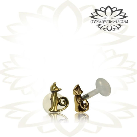 Single Brass 16g Labret, Brass Tragus in 16g, Tribal Brass Labret Stud, Antiqued Brass Tribal Earrings, Madonna Lip Piercing, Tribal Earring.