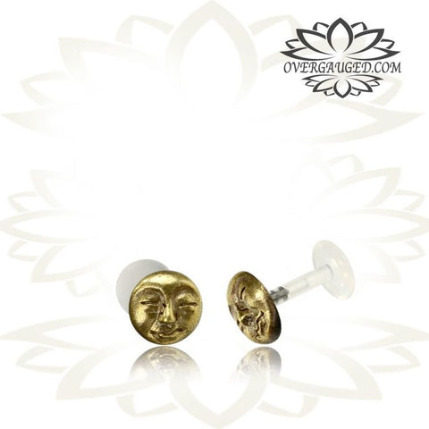 Single 16g (1.2mm) Brass Labret, Kitty Cat Gothic Ear Stud Earring, Madonna Piercing, Tribal Brass Labret, Tribal Tragus Earring, Tribal Brass Jewelry.