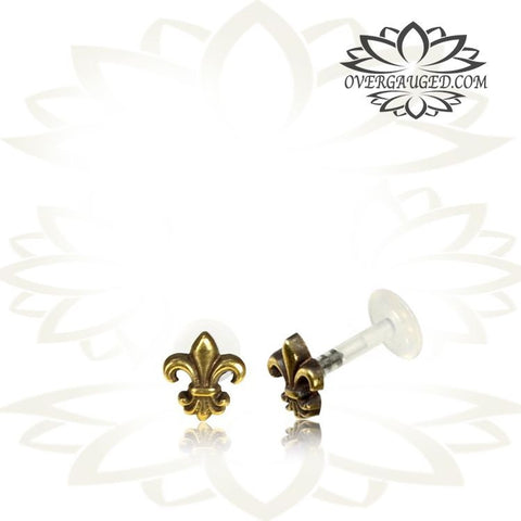Single 16g (1.2mm) Brass Labret, Kitty Cat Gothic Ear Stud Earring, Madonna Piercing, Tribal Brass Labret, Tribal Tragus Earring, Tribal Brass Jewelry.