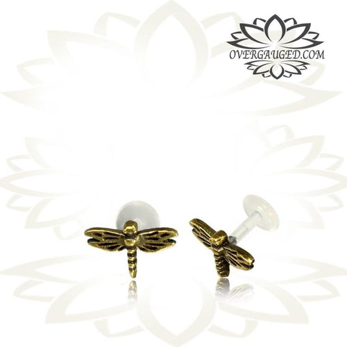 Single Brass Tragus in 16g,  Tribal Brass Dragonfly Labret,  Antiqued Tragus Stud, Brass Earring, Tribal Brass Jewelry.