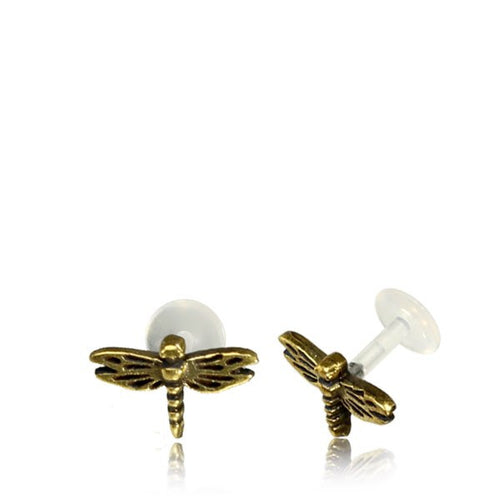 Single Brass Tragus in 16g,  Tribal Brass Dragonfly Labret,  Antiqued Tragus Stud, Brass Earring, Tribal Brass Jewelry.