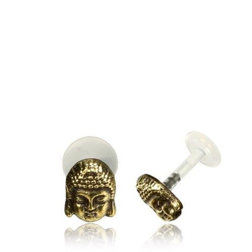 Single 16g Brass Buddha Labret, Brass Tragus Stud Antiqued Brass, Tribal Helix, Brass Earrings, Nose Stud, Madonna Lip Piercing.
