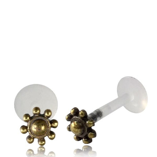 Single Brass Tragus Stud in 16g, Tribal Brass Labret, Tribal Brass Earring, Tribal Body Jewelry.