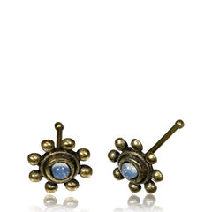Single Ornate Brass Nose Stud, Flower Nose Pin with Moon Stone Inlay, 20g, Nose Stud, Nose Bone, Nose Pin, Nose Jewelry.