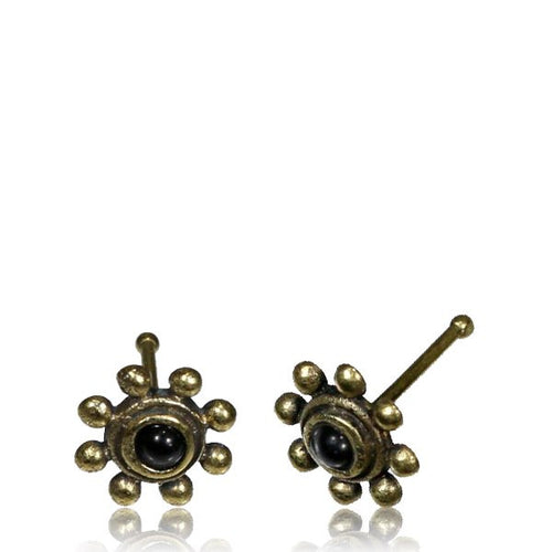 Single Brass Nose Stud, Tribal Brass Nose Pin, Flower Inlay Onyx Stone 20g, Nose Bone Nose Pin.