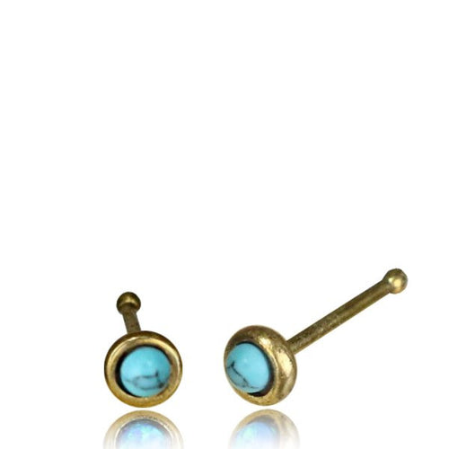 Single Tribal Brass Nose Stud with Turquoise Stone 20g, Nose Bone, Nose Pin, Nose Jewelry.