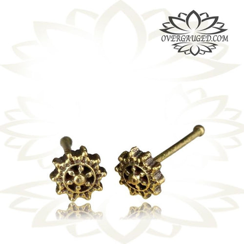 Single Ornate Brass Stud Nose, Tribal Mandala Brass Nose Bone, 20g Nose Pin, Nose Jewelry.