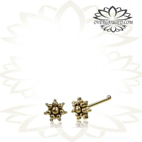 Single Ornate Tribal Brass Nose Stud with White Opal Stone, 20g Nose Bone, Nose Pin.