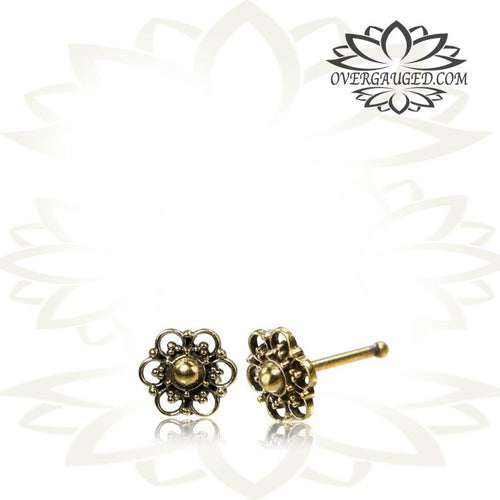 Single Ornate Tribal Brass Nose Stud, Mandala Flower Brass Nose Stud, Mandala Nose Bone, 20g Nose Stud, Nose Jewelry.