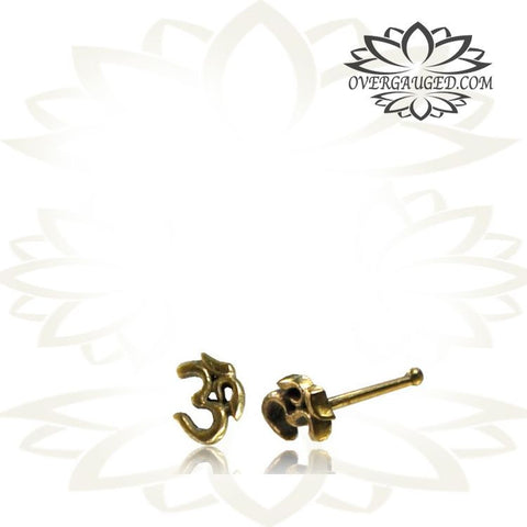Single Ornate Brass Flower Nose Stud With Moon Stone Inlay.Brass Nose studs, Brass Piercing