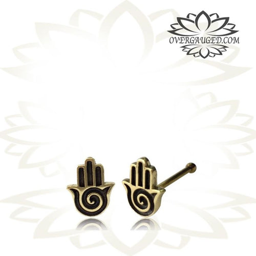 Single 20g Ornate Brass Nose Stud Tribal Hamsa Hand, Nose Bone, Nose Pin, Nose Jewelry.