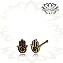 Single 20g Ornate Brass Nose Stud Tribal Hamsa Hand, Nose Bone, Nose Pin, Nose Jewelry.