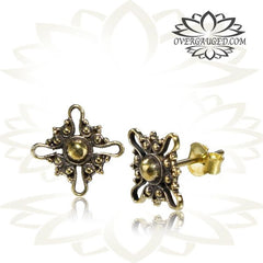 Pair Tribal Brass Ear Studs, Ear Stud Jewelry Tribal Brass Earrings.