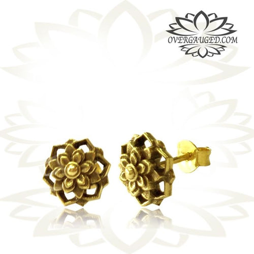 Pair of Ornate Antiqued Brass Mandala Ear Studs Brass Earrings Brass Jewelry