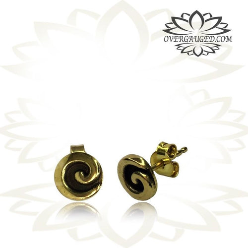Pair of Ornate Antiqued Tribal Brass Spiral Ear Studs Brass Jewelry.