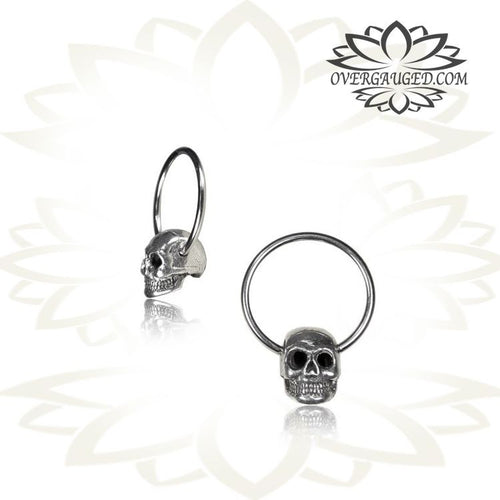 CBR Pair White Brass Earrings, Skull BCR Hoops, Antiqued Skull Nipple Rings, White Bras Earrings, Brass Body Jewelry.